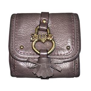 Vintage Y2K Authentic Juicy Couture Purple Grey Leather Bifold Wallet Coin Purse
